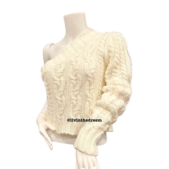 #T13  For Love & Lemons Quinn One Shoulder Sweater Ivory SZ L  $142 - Picture 7 of 15